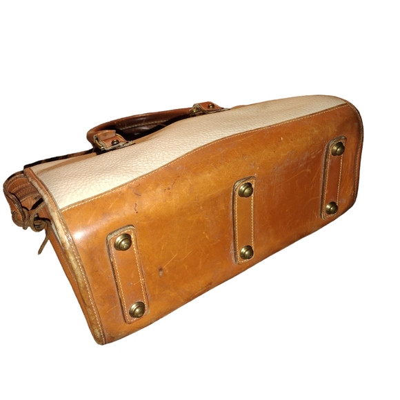 Vintage 1995 Dooney & Bourke Cream/Brown Pebble Leather Handbag Satchel - Picture 5 of 15